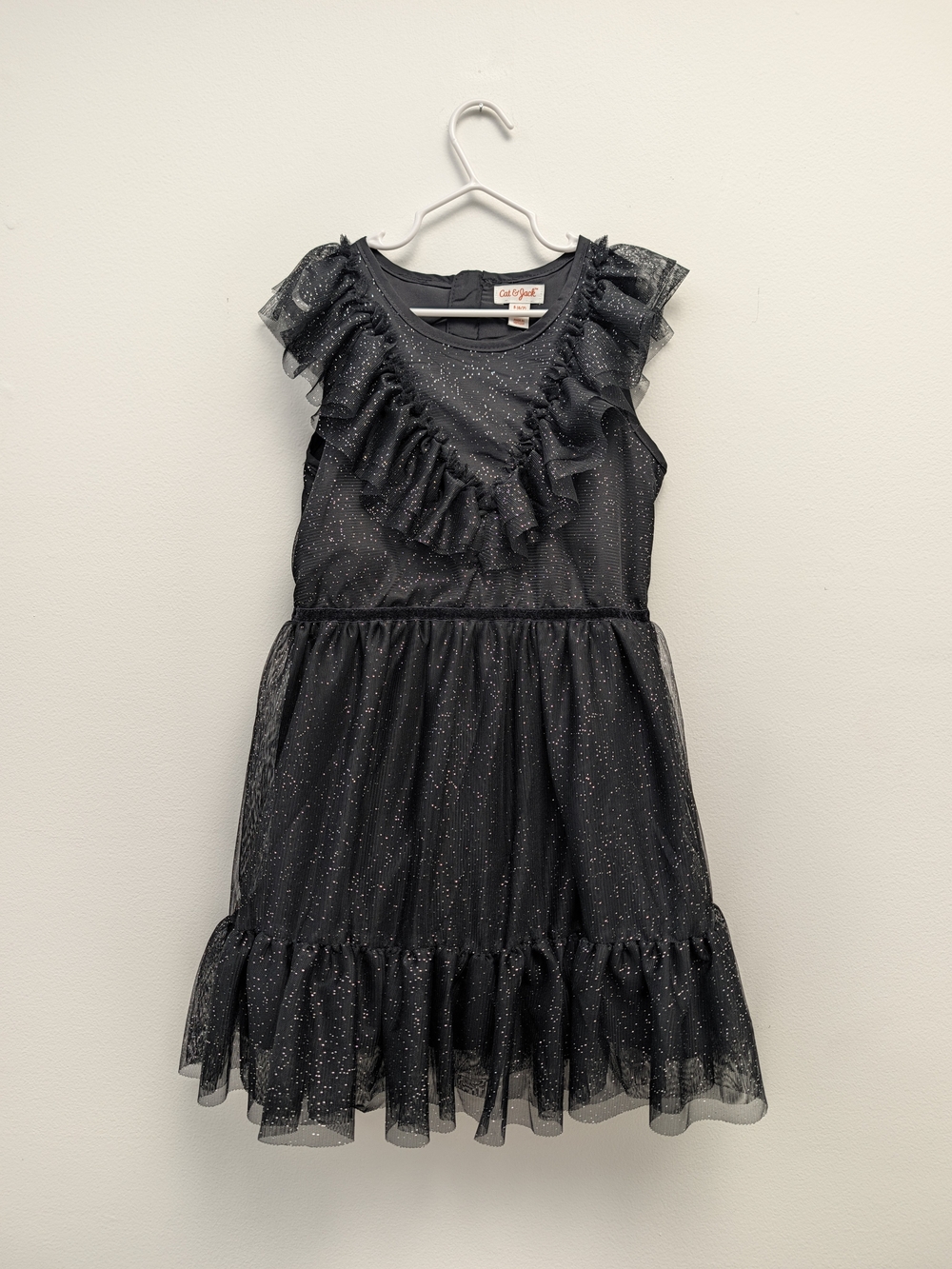 Cat & Jack Black Glitter Ruffle Dress for Girls Small 6/7